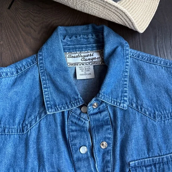 Denim Maxi Dress with Cap Sleeves - Picture 3 of 4